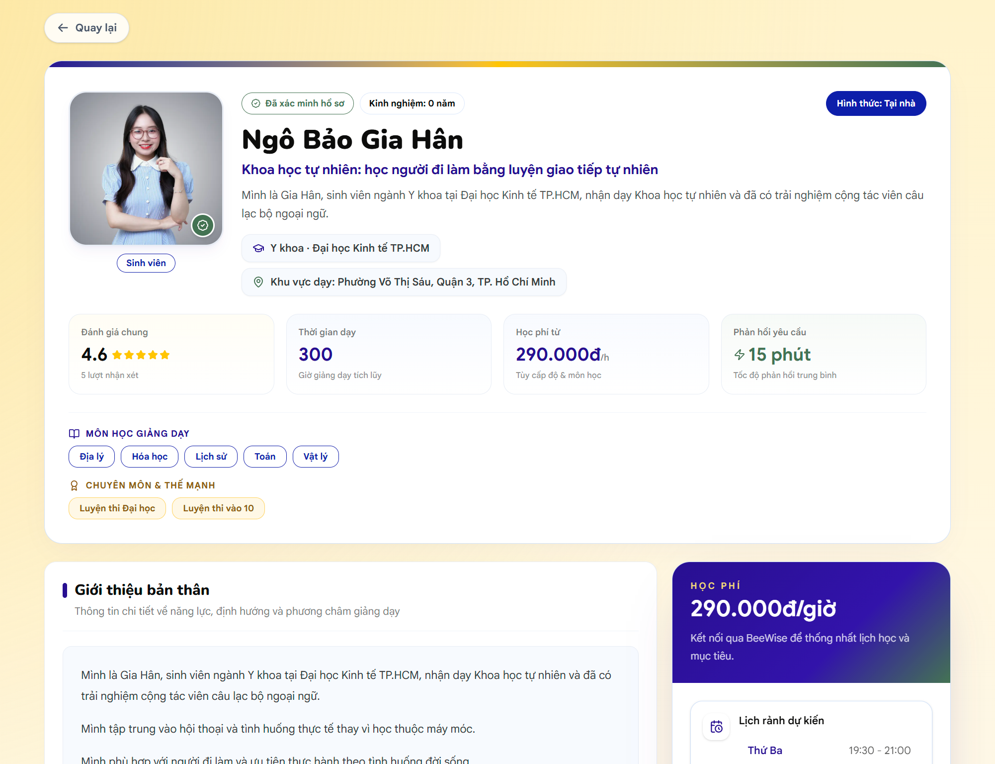Gia sư được xác thực hồ sơ